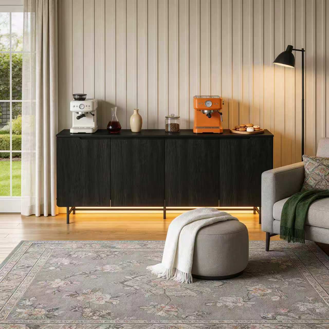 Credenza Office Storage - Buffet latéral cannelé de 68 pouces,