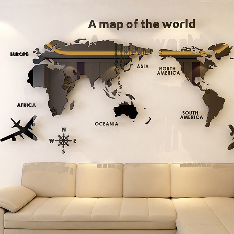 Office Furniture World - Autocollants muraux carte du monde 3D,